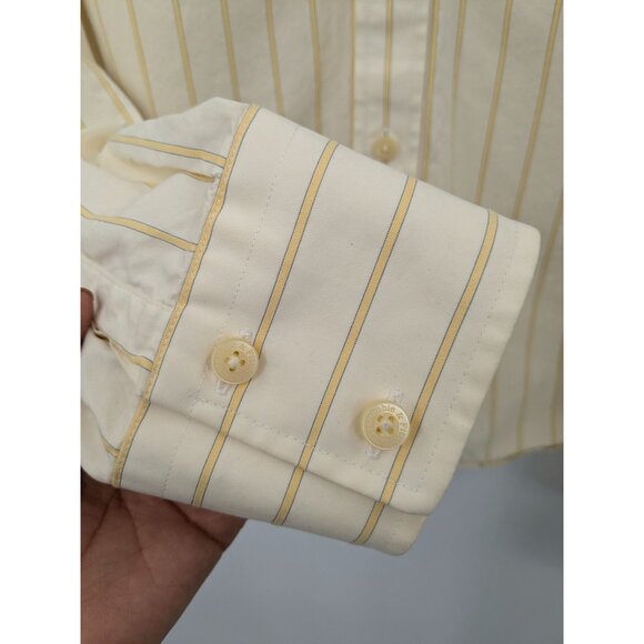 Vintage Abercrombie & Fitch Stripe Shirt Men Size L Preppy Butter Yellow Coastal - Picture 5 of 14